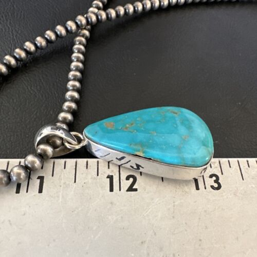 Navajo Blue Kingman Turquoise Pendant Necklace | Sterling Silver | 20" | Authentic Native American Handmade | 16724 - Masha USA