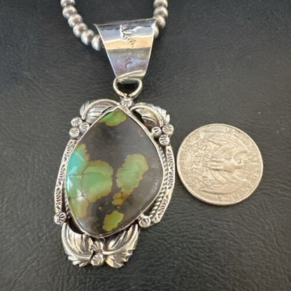 Men's Navajo Green Turquoise Pendant Necklace | Sterling Silver | Authentic Native American Handmade | 17526