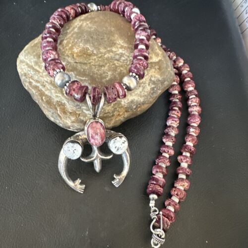Navajo Purple Spiny Oyster White Buffalo Naja Pendant | Sterling Silver | Authentic Native American Handmade | 15025