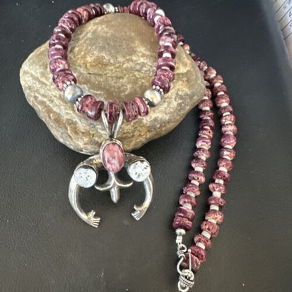 Navajo Purple Spiny Oyster White Buffalo Naja Pendant | Sterling Silver | Authentic Native American Handmade | 15025