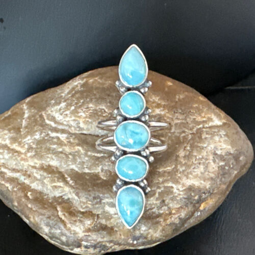Navajo Blue Larimar Multi-Stone Ring | Authentic Native American Sterling Silver | Multi-Stone | Sz 9.5 | 15974