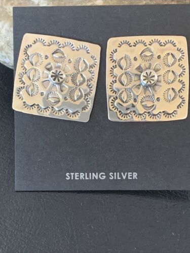 Navajo Stamped Square Earrings | Sterling Silver | Authentic Native American Handmade | 1199