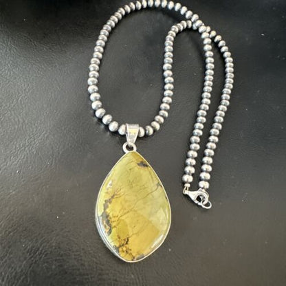 Men's Navajo Green Turquoise Pendant Necklace | Sterling Silver | Authentic Native American Handmade | 16276