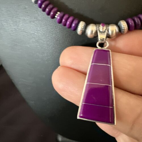 Navajo Purple Sugilite Inlay Pendant Necklace | Sterling Silver | Authentic Native American Handmade | 16763 - Masha USA