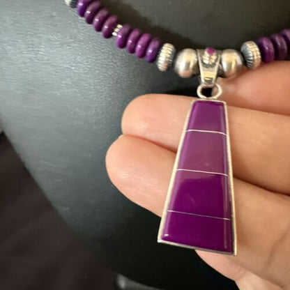 Navajo Purple Sugilite Inlay Pendant Necklace | Sterling Silver | Authentic Native American Handmade | 16763 - Masha USA
