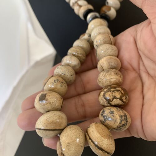 Native American Women's Graduated Picture Jasper & Onyx Necklace | Sterling Silver 26" | 1767
