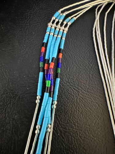 Multi-Color Liquid Silver Heishi Necklace | 5-Strand Sterling Tubes | 22" | 15047
