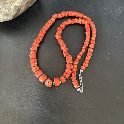 Navajo Graduated Red Coral Bead Necklace | Sterling Silver | 20" | Authentic Native American Handmade | 17375