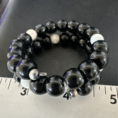 Memory Wire Stainless Steel Bracelet | Black Onyx & Mother of Pearl Beads | 17619