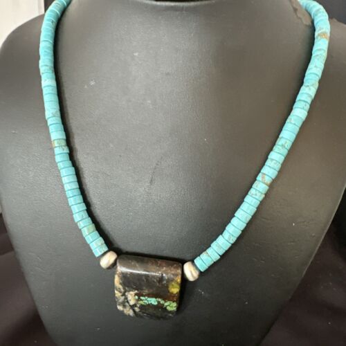 Navajo SpiderWeb Turquoise Heishi Pearls Necklace | Sterling Silver | 20" | Authentic Native American Handmade | 16911
