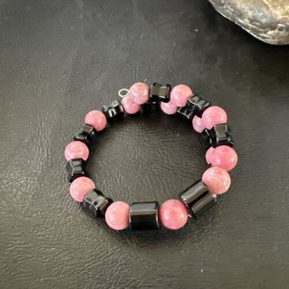 Navajo Pink Rhodochrosite Memory Wire Bracelet | Stainless Steel | Authentic Native American Handmade | 17624