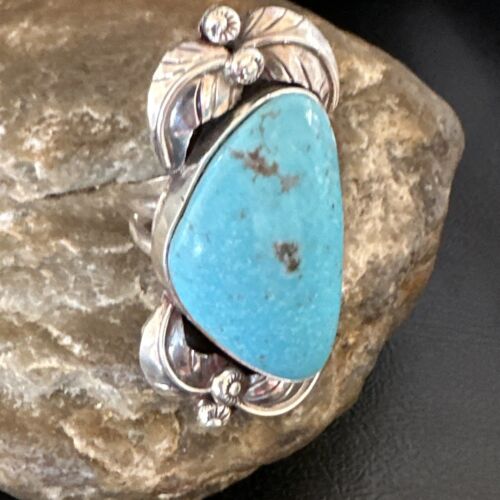 Women's Blue Kingman Turquoise Ring | Navajo Sterling Silver | Sz 7 | Authentic Native American Handmade | 15662