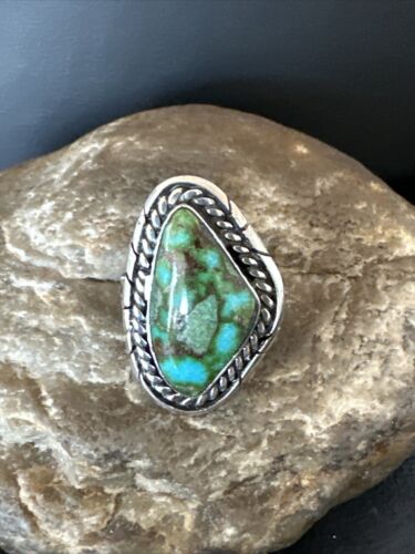 Navajo Green Sonoran Turquoise Ring | Sterling Silver | Sz 8 | Authentic Native American Handmade | 16392