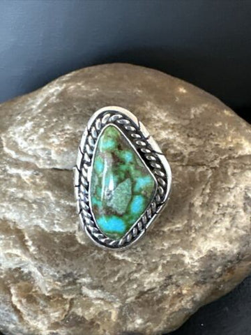Womens Green Sonoran Turquoise Navajo Sterling Silver Ring Size 8 16392