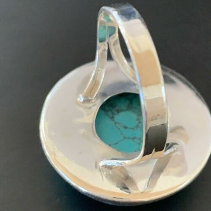 Navajo Spiderweb Blue Turquoise Ring | Sterling Silver | Sz 9 | Authentic Native American Handmade | 11435