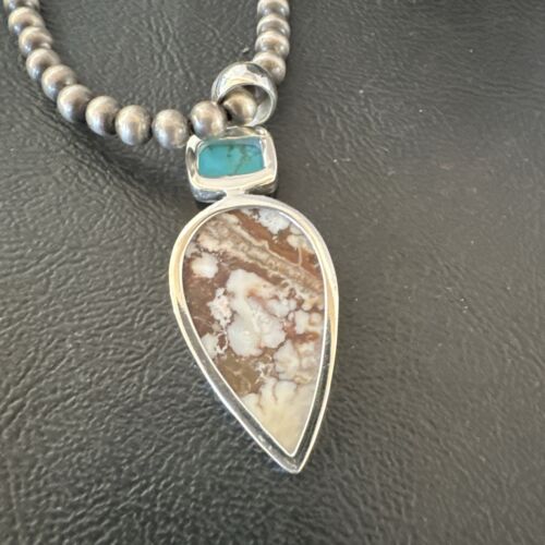 Navajo Wild Horse | Blue Kingman Turquoise Necklace | Sterling Silver | Authentic Native American Handmade | 17310