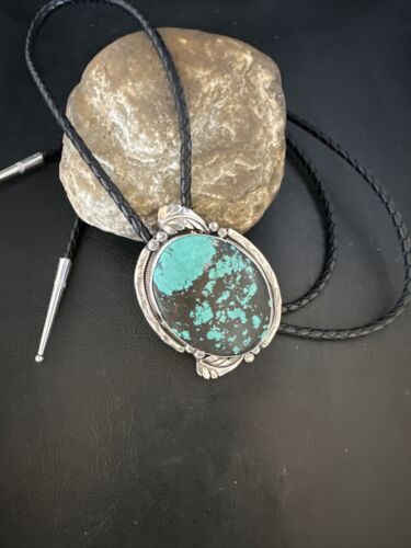 Men's Blue Spiderweb Turquoise Bolo Tie | Navajo Sterling Silver | Authentic Native American Handmade | 15009