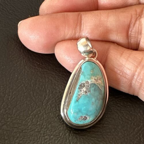 Blue Bisbee Turquoise Navajo Pendant | Sterling Silver | 1" | Authentic Native American Handmade | 17252
