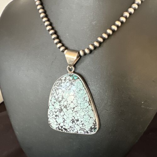 Men's Navajo Blue Spiderweb Turquoise Pendant Necklace | Sterling Silver | Native American Handmade | 16232