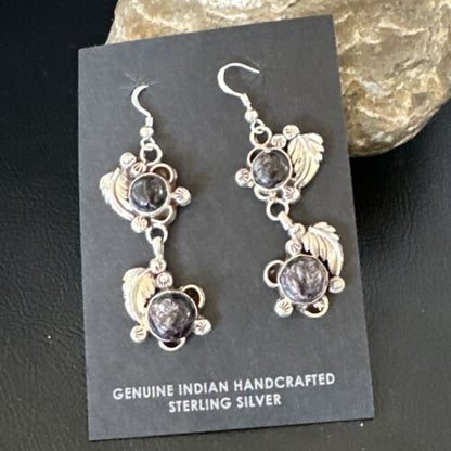 Navajo Purple Sugilite Dangle Earrings | Sterling Silver | 2" | Authentic Native American Handmade | 15691