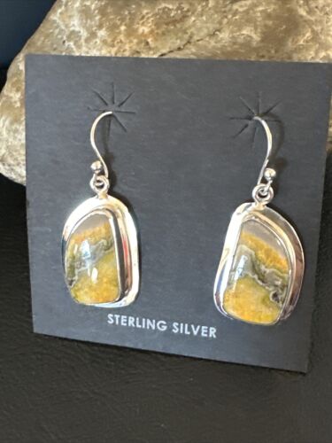 Navajo Bumblebee Jasper Earrings | Sterling Silver | Authentic Native American Handmade | 15822
