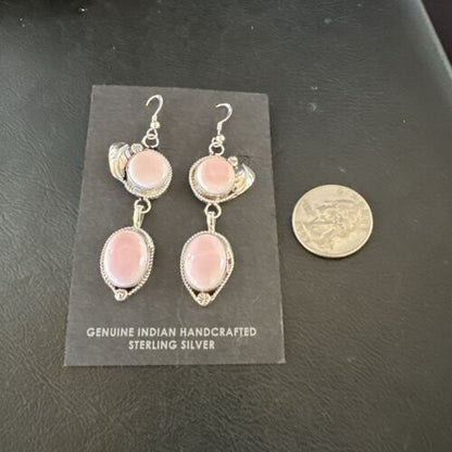 Navajo Pink Conch Shell Dangle Earrings | Sterling Silver | Authentic Native American Handmade | 17215