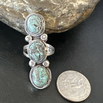 Navajo Blue Spiderweb Turquoise Multi-Stone Ring | Authentic Native American Sterling Silver | Sz 10 | 16709