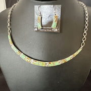 Navajo Choker Necklace with Blue #8 Turquoise Inlay | Sterling Silver Earrings Set | Native American Handmade | 16265