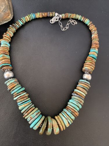 Authentic Navajo Sterling Silver Necklace | Blue-Green Turquoise | Southwestern Style | 18" | 1501