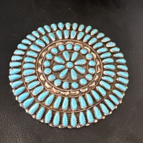 XXL Navajo Blue Turquoise Needle Point Wheel Pin Pendant | Sterling Silver | Authentic Native American Jewelry | 15155
