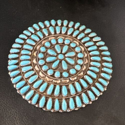 XXL Navajo Blue Turquoise Needle Point Wheel Pin Pendant | Sterling Silver | Authentic Native American Jewelry | 15155