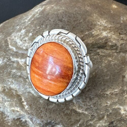 Navajo Orange Spiny Oyster Ring | Sterling Silver | Sz 6.5 | Authentic Native American Handmade | 16465