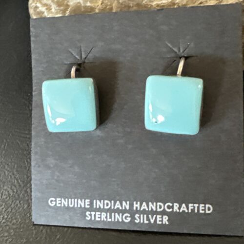 Navajo Blue Turquoise Dangle Earrings | Sterling Silver | 1" | Authentic Native American Handmade | 15810