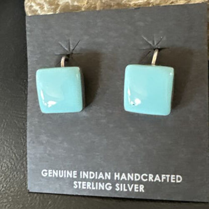 Navajo Blue Turquoise Dangle Earrings | Sterling Silver | 1" | Authentic Native American Handmade | 15810