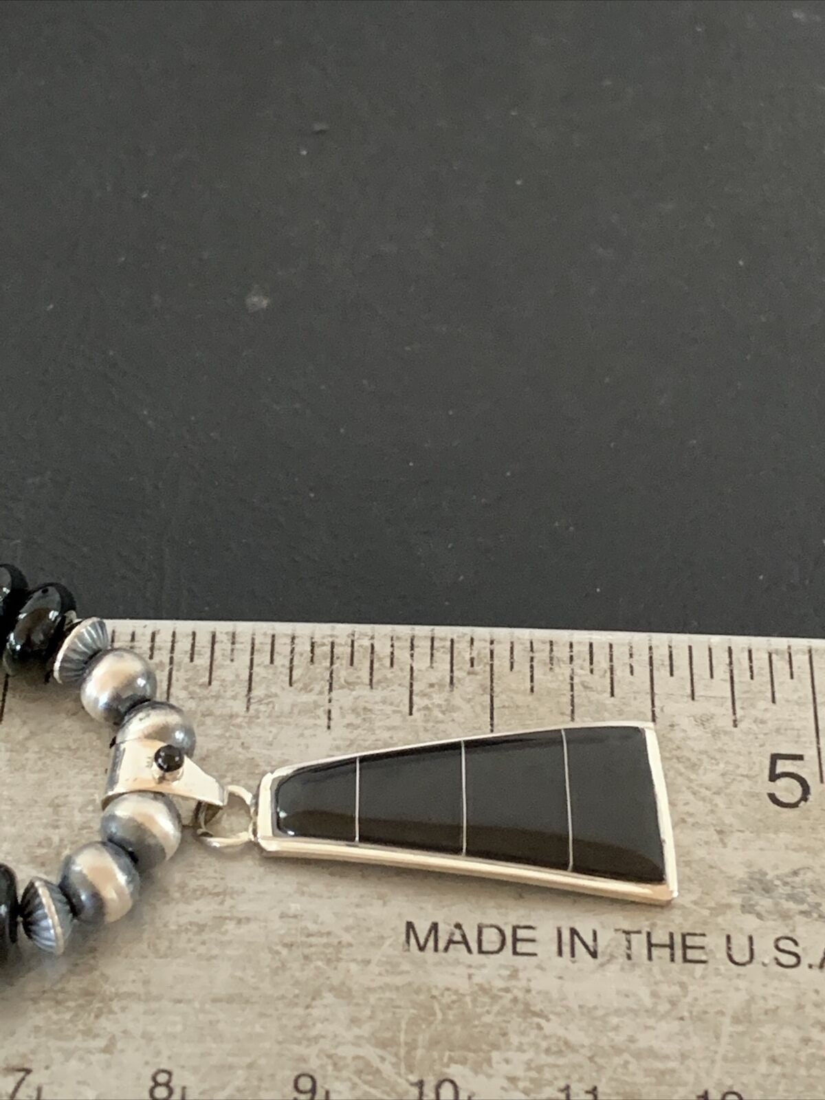 Navajo Black Onyx Bead Inlay Pendant Necklace | Sterling Silver | Native American Handmade | 01939