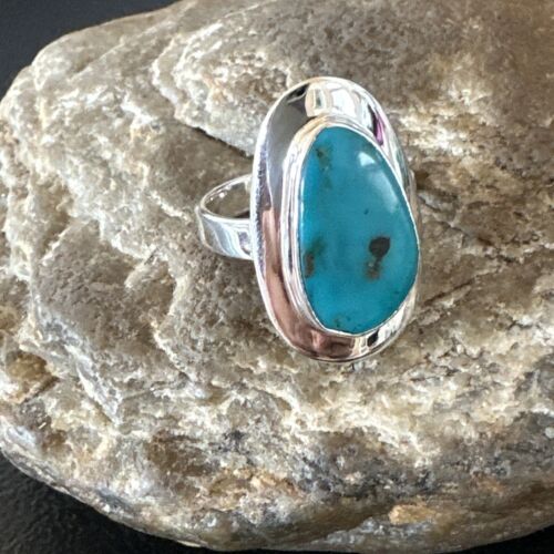 Navajo Blue Kingman Turquoise Ring | Sterling Silver | Sz 8 | Authentic Native American Handmade | 16589