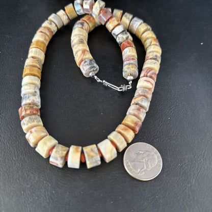 Southwestern Yellow Red Jasper Coral Necklace | 12mm Sterling Silver | Authentic Native American Handmade | 20" | 14433