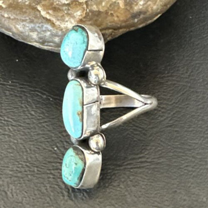 Navajo Blue Turquoise Cluster Ring | Authentic Native American Sterling Silver | Multi-Stone | Sz 7 | 17841