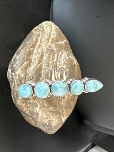 Navajo Blue Larimar Cluster Ring | Authentic Native American Sterling Silver | Multi-Stone | Sz 8.5 | 16153