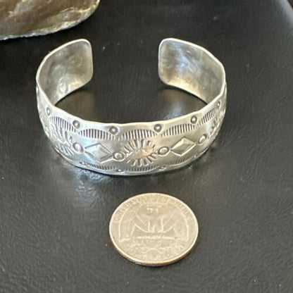 Navajo Stamped Cuff Bracelet | Sterling Silver | Authentic Native American Handmade | 17460