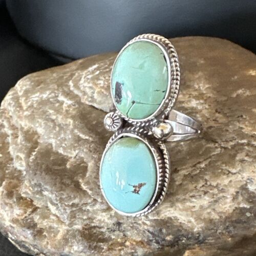 Navajo Blue Dry Creek Turquoise Multi-Stone Ring | Authentic Native American Sterling Silver | Sz 9.5 | 16737
