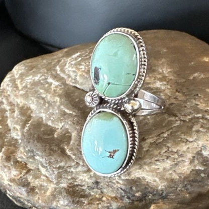 Navajo Blue Dry Creek Turquoise Multi-Stone Ring | Authentic Native American Sterling Silver | Sz 9.5 | 16737