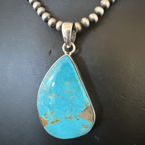 Blue Kingman Turquoise Pendant | Navajo Pearls | Sterling Silver Necklace 20" | 16999