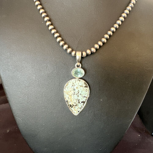Navajo Dry Creek Turquoise Topaz Pendant Necklace | Sterling Silver | Authentic Native American Handmade | 16443