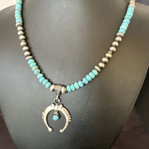 Navajo Blue Turquoise Naja Pendant Necklace | Sterling Silver | Authentic Native American Handmade | 17250 - Masha USA