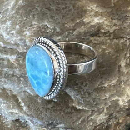 Navajo Blue Larimar Ring | Sterling Silver | Sz 7 | Authentic Native American Handmade | 17657