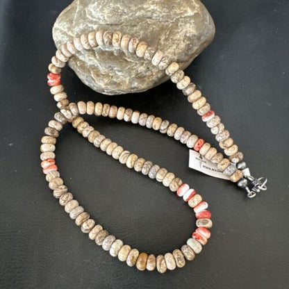 Navajo Red Spiny Oyster Jasper Necklace | Sterling Silver | 23" | Authentic Native American Handmade | 10156