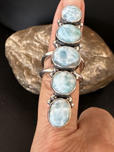 Navajo Blue Larimar Multi-Stone Ring | Authentic Native American Sterling Silver | Multi-Stone | Sz 6.5 | 15980