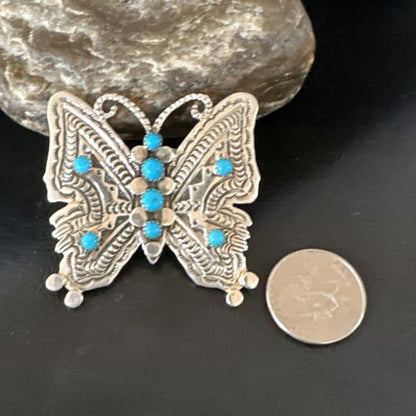 Navajo Turquoise Butterfly Ring | Authentic Native American Sterling Silver | Multi-Stone | Adjustable Women's Sz 7 | 16171