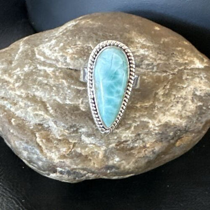 Navajo Blue Larimar Ring | Sterling Silver | Sz 8 | Authentic Native American Handmade | 17650